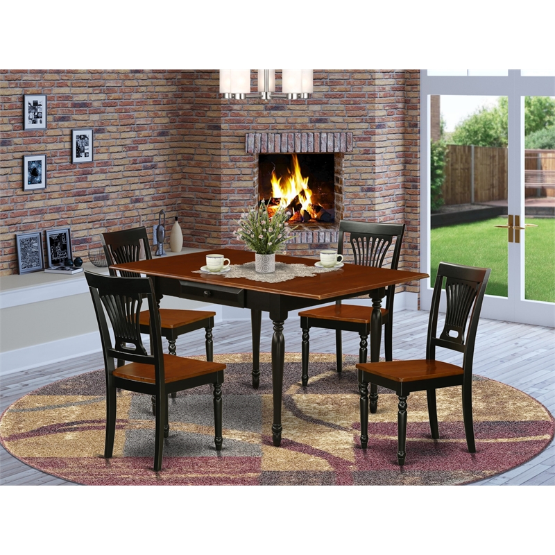 Pemberly Row 5-Piece Dining Set with Wooden Chairs in Black/Cherry Finish