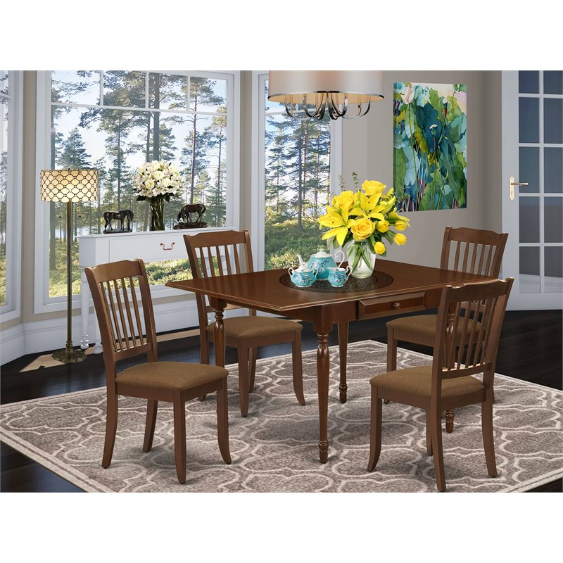 Pemberly Row 5-Piece Wood Dining Set with Cushioned Linen Seats in Mahogany