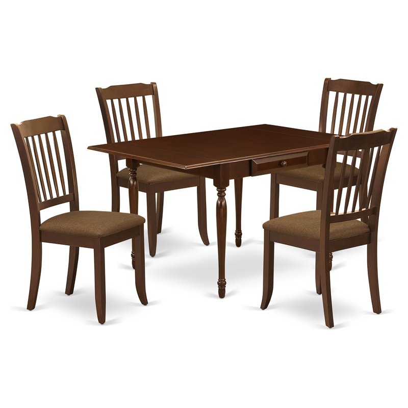 Pemberly Row 5-Piece Wood Dining Set with Cushioned Linen Seats in Mahogany