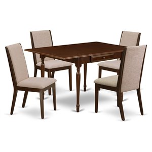Pemberly Row 5-Piece Wood Dining Table Set in Mahogany and Lite Tan