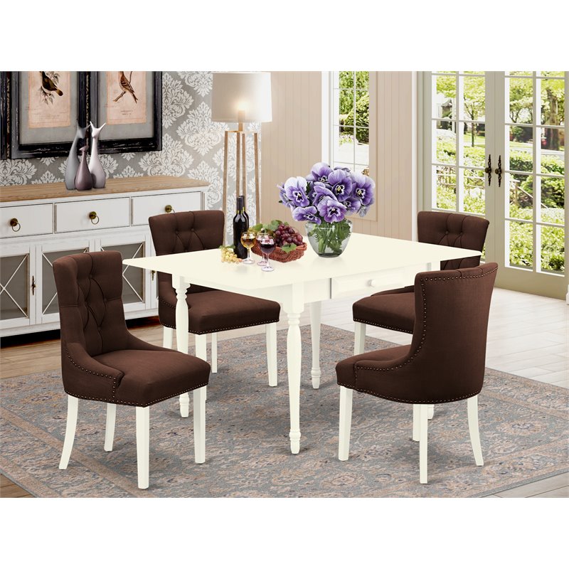 Pemberly Row 5-Piece Wood Dining Set in Linen White and Chocolate Finish