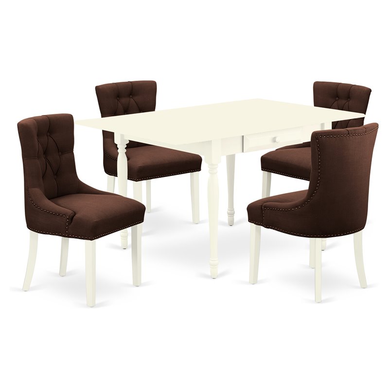 Pemberly Row 5-Piece Wood Dining Set in Linen White and Chocolate Finish