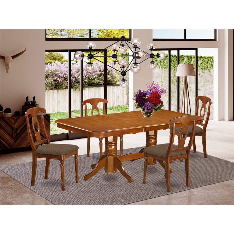 Pemberly Row 5-Piece Dining Set with Cushion Seat in Saddle Brown Finish