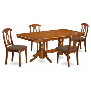 Pemberly Row 5-Piece Dining Set with Cushion Seat in Saddle Brown Finish