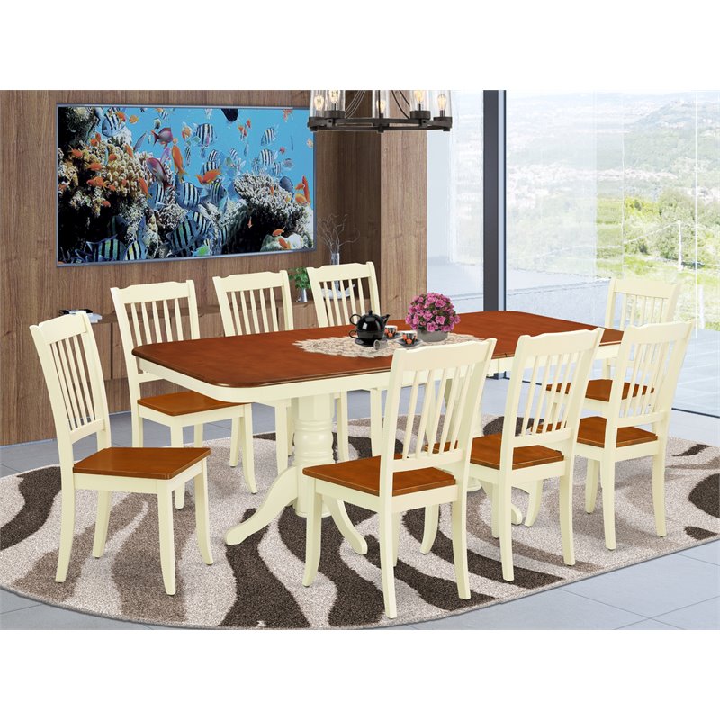 Pemberly Row 9-Piece Dining Room Set with Slatted Chairs in Cherry