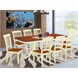 Pemberly Row 9-Piece Dining Room Set with Slatted Chairs in Cherry