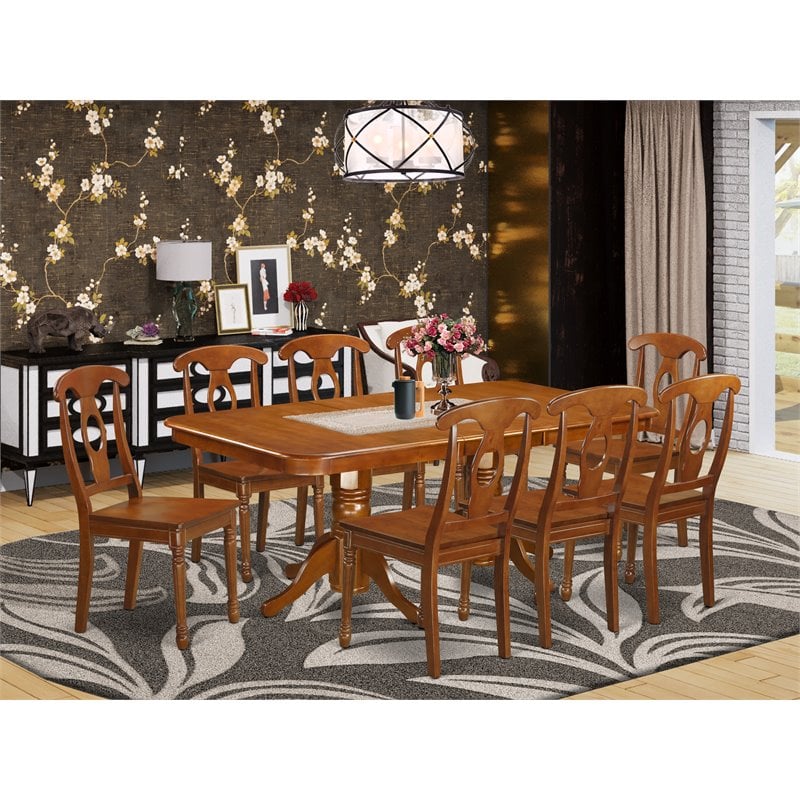Pemberly Row 9-Piece Rubberwood Dining Room Set in Saddle Brown Finish