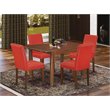 Pemberly Row 5-Piece Wood Dining Set in Mahogany and Firebrick Red PU Leather