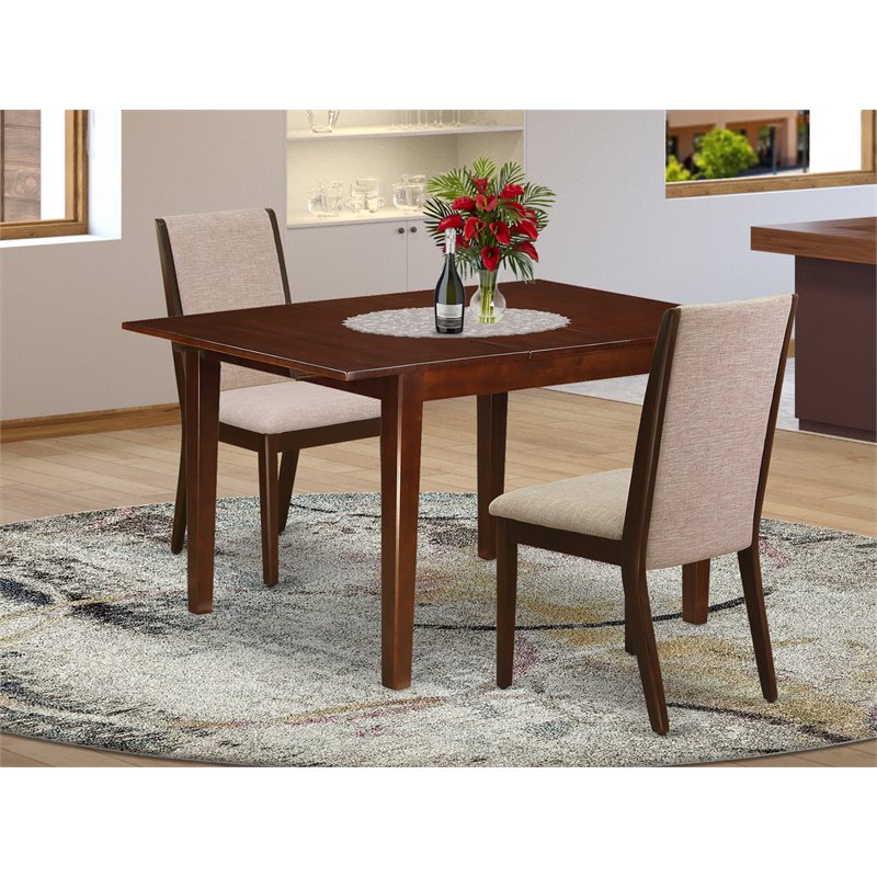 Pemberly Row 3-Piece Dining Set in Mahogany and Light Tan Fabric