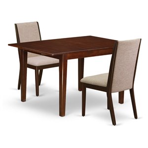 Pemberly Row 3-Piece Dining Set in Mahogany and Light Tan Fabric