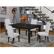 Pemberly Row 5-Piece Wood Dining Set in Black and Blue-Gray Upholstery
