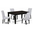 Pemberly Row 5-Piece Wood Dining Set in Black and Blue-Gray Upholstery