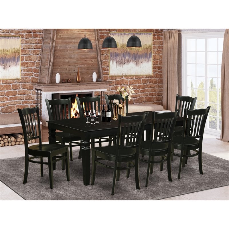 Pemberly Row 9-Piece Wood Dining Set with Table and Chairs in Black