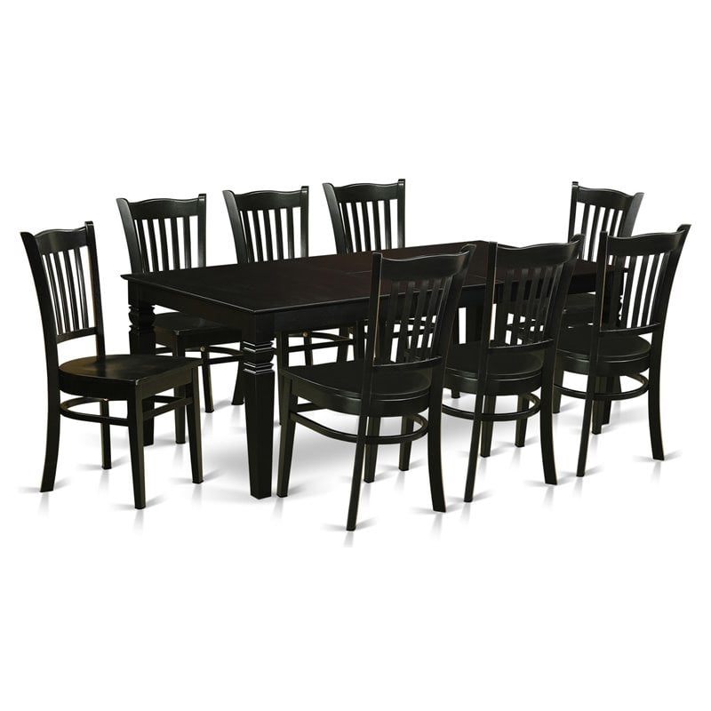 Pemberly Row 9-Piece Wood Dining Set with Table and Chairs in Black