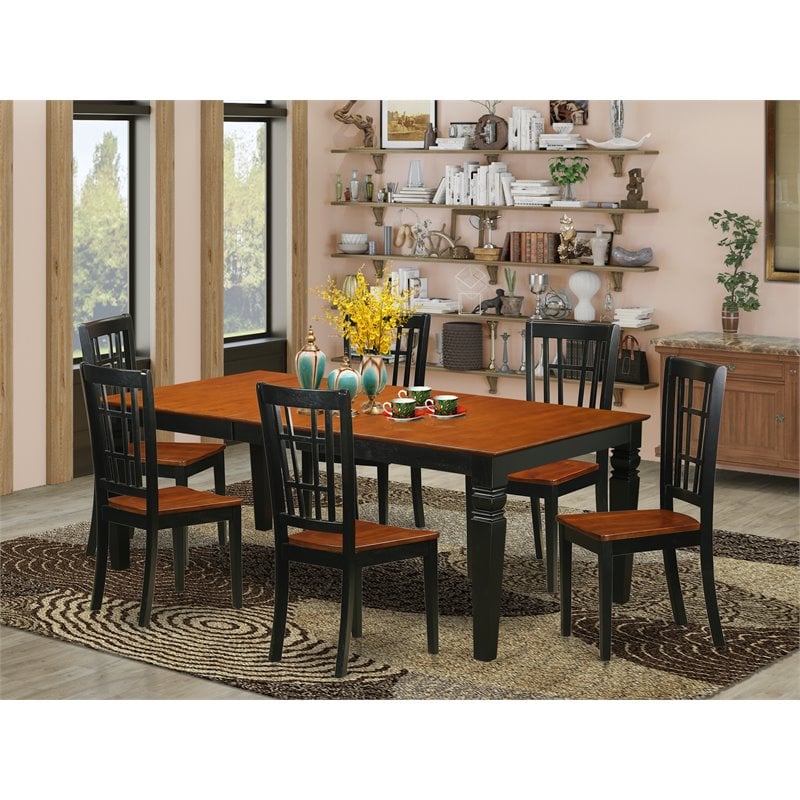 Pemberly Row 7-Piece Wood Dining Set in Black and Cherry Finish