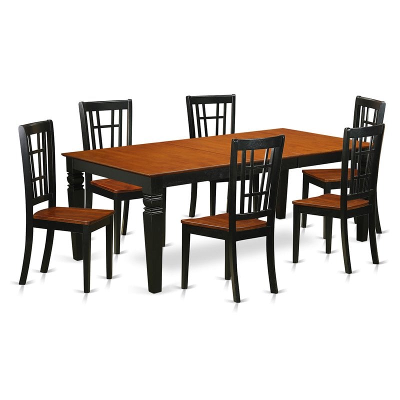 Pemberly Row 7-Piece Wood Dining Set in Black and Cherry Finish