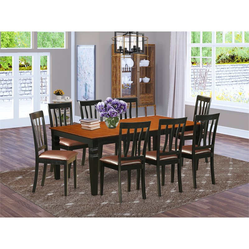 Pemberly Row 9-Piece Wood Dining Set with Leather Seats in Black/Cherry Finish