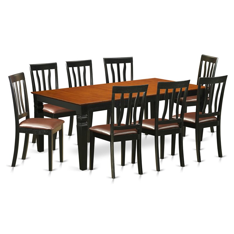Pemberly Row 9-Piece Wood Dining Set with Leather Seats in Black/Cherry Finish