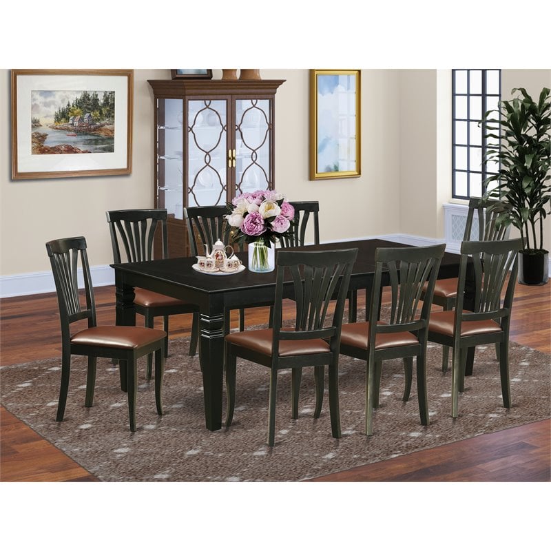 Pemberly Row 9-Piece Wood Dining Set with Leather Chairs in Black