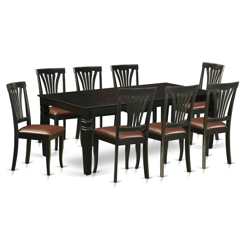 Pemberly Row 9-Piece Wood Dining Set with Leather Chairs in Black