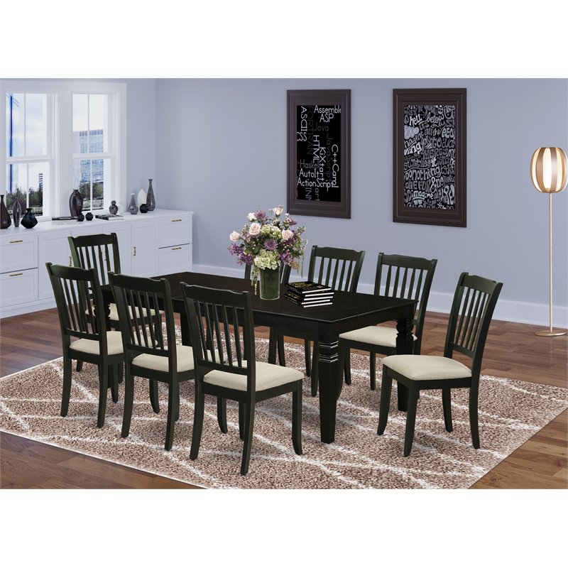 Pemberly Row 9-Piece Wood Dining Set with Fabric Seat in Black Finish