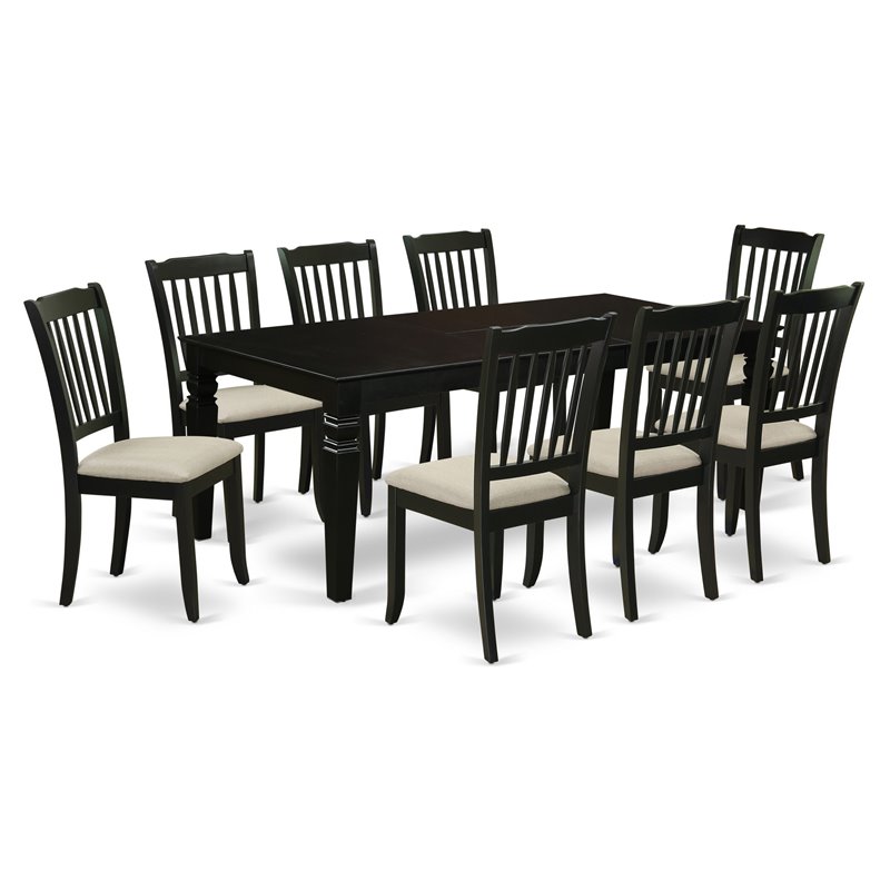 Pemberly Row 9-Piece Wood Dining Set with Fabric Seat in Black Finish