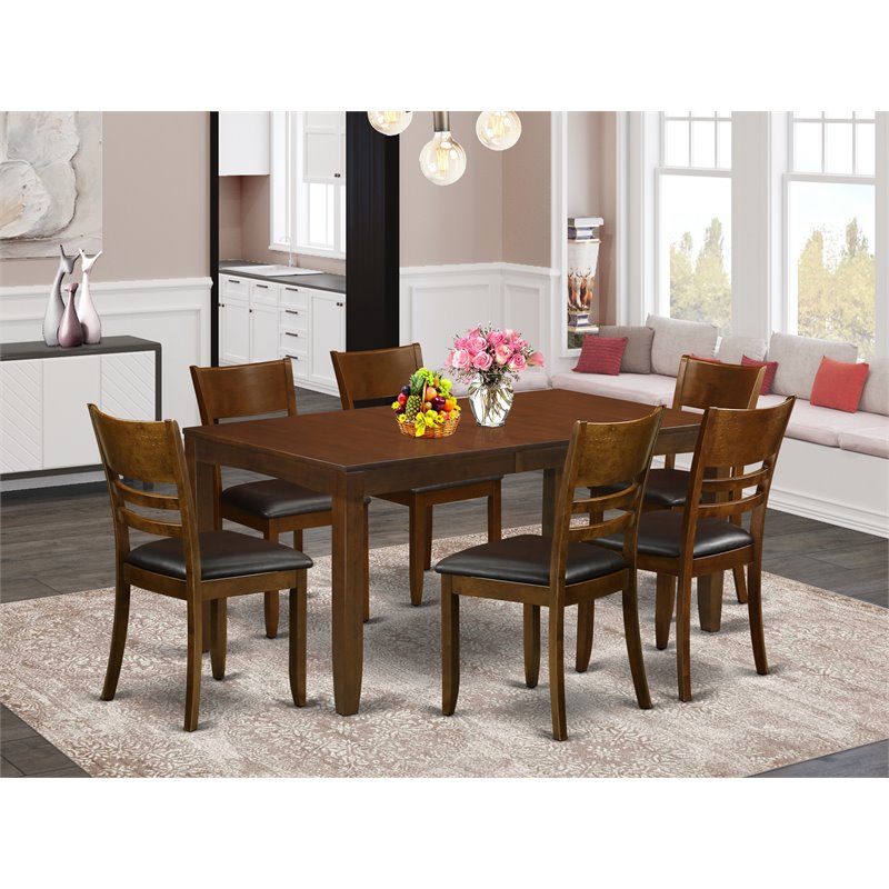 Pemberly Row 7-Piece Wooden Dining Set with Leather Chairs in Espresso