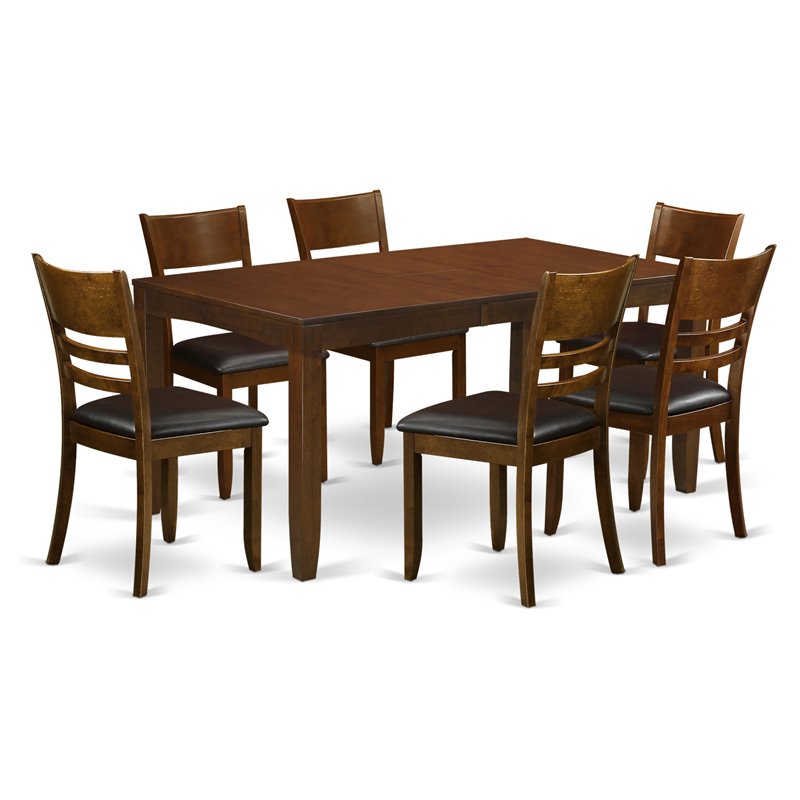 Pemberly Row 7-Piece Wooden Dining Set with Leather Chairs in Espresso