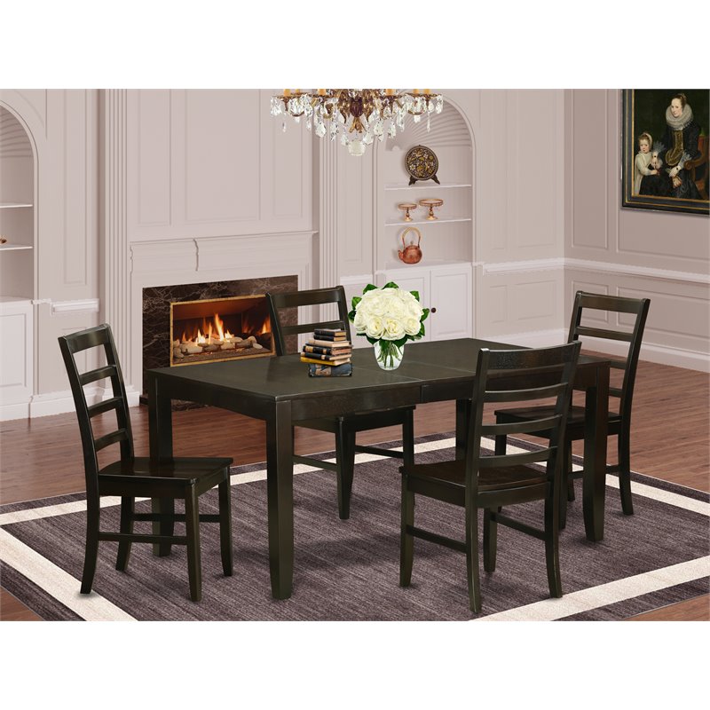 Pemberly Row 5-Piece Wood Dining Set with Wood Seat in Cappuccino