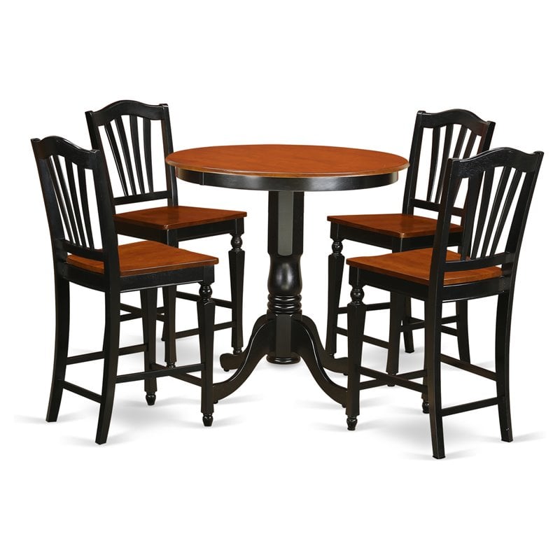 Pemberly Row 5-Piece Wood Dining Table in Black and Cherry Finish