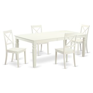 Pemberly Row 5-Piece Wood Dining Table Set with Extension Leaf in Linen White