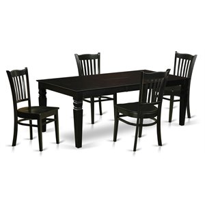 Pemberly Row 5-Piece Wood Dining Table Set with Extension Leaf in Black