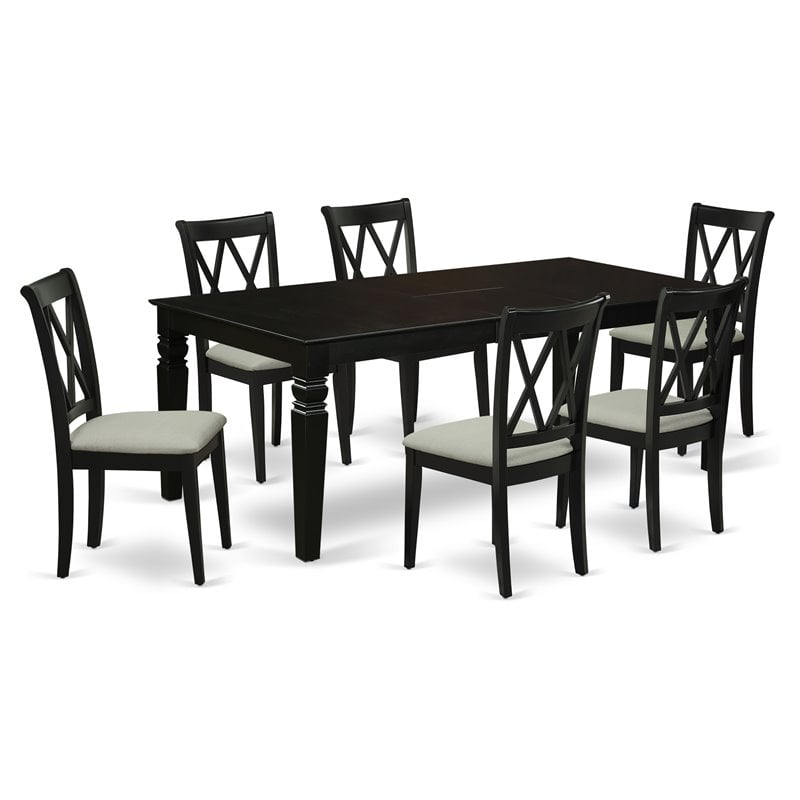 Pemberly Row 7-Piece Rubberwood Dinette Set with Linen White Chairs