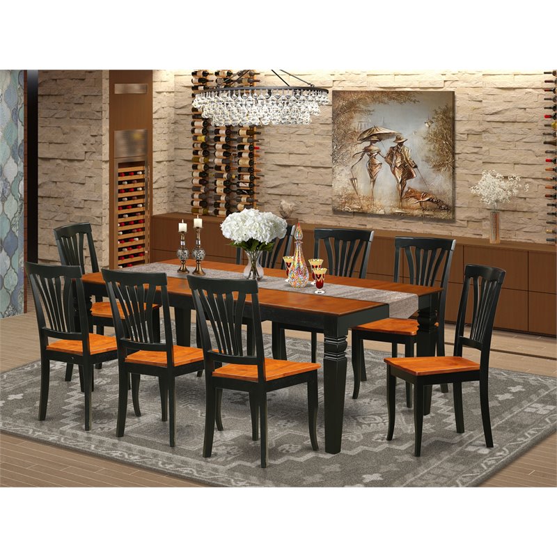 Pemberly Row 9-Piece Dining Set with Wood Chairs in Black and Cherry Finish