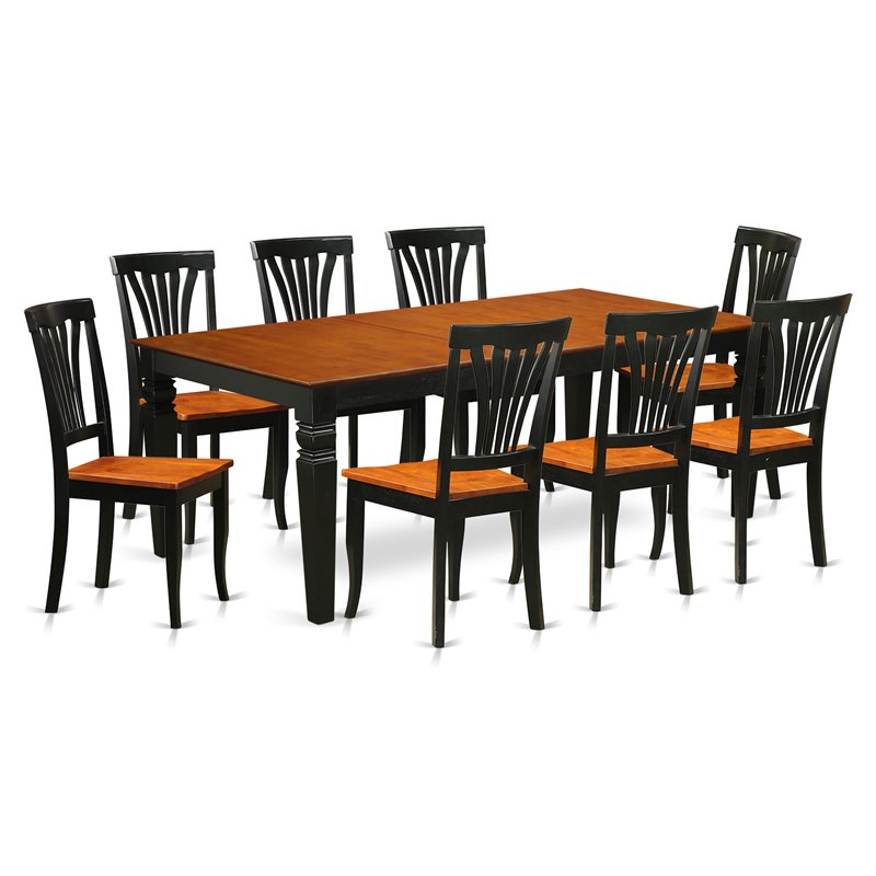 Pemberly Row 9-Piece Dining Set with Wood Chairs in Black and Cherry Finish