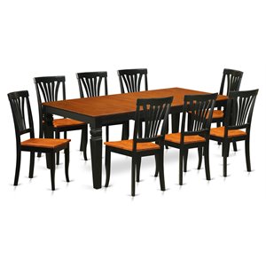 Pemberly Row 9-Piece Dining Set with Wood Chairs in Black and Cherry Finish