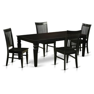 Pemberly Row 5-Piece Wood Dining Set with Extension Leaf in Black