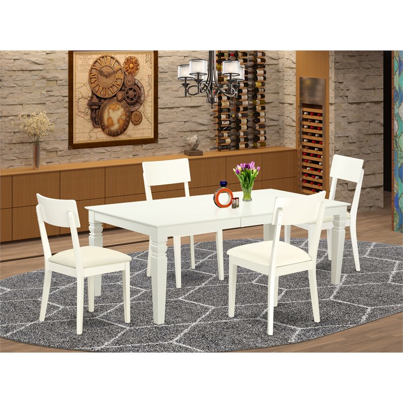 Pemberly Row 5-Piece Wood Dining Set with Faux Leather Seats in Linen White