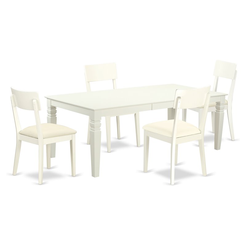 Pemberly Row 5-Piece Wood Dining Set with Faux Leather Seats in Linen White