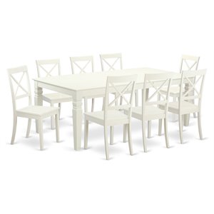 Pemberly Row 9-Piece Wood Dining Set with Butterfly Leaf in Linen White