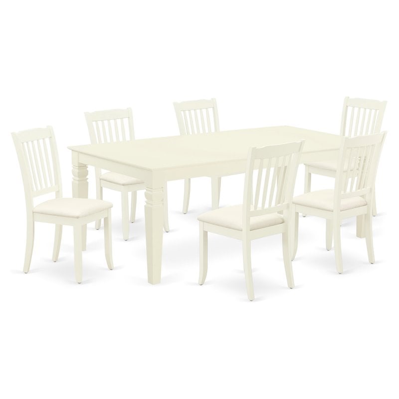 Pemberly Row 7-Piece Dinette Set Wood with Linen Upholstery White