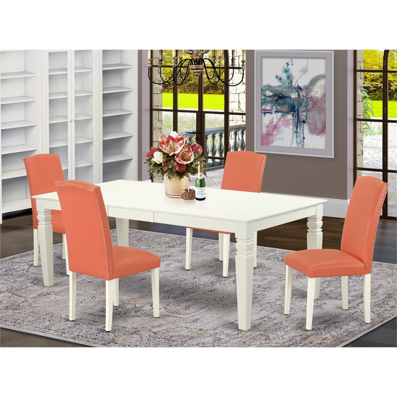 Pemberly Row 5-Piece Wood Dining Set in Linen White and Pink Flamingo