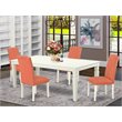 Pemberly Row 5-Piece Wood Dining Set in Linen White and Pink Flamingo