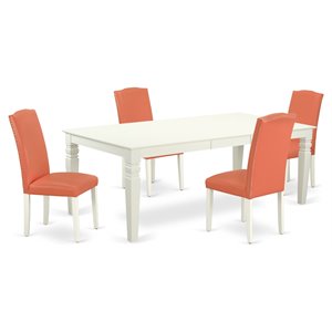 Pemberly Row 5-Piece Wood Dining Set in Linen White and Pink Flamingo