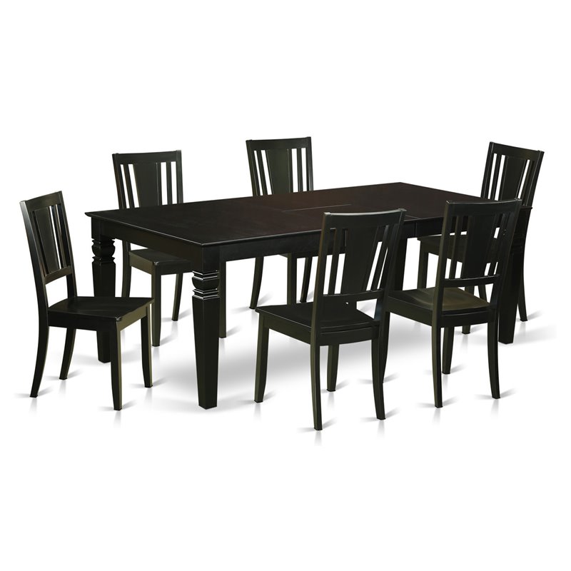 Pemberly Row 7-Piece Wood Dining Table Set in Black with Extension Leaf