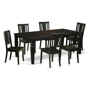 Pemberly Row 7-Piece Wood Dining Table Set in Black with Extension Leaf