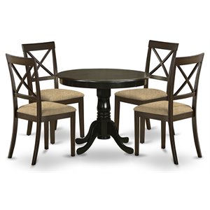 Pemberly Row 5-Piece Round Dining Table Set with X-Back Chairs in Cappuccino