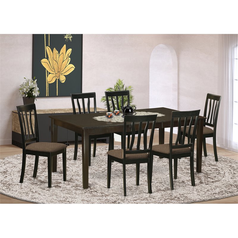 Pemberly Row 7-Piece Wood Dining Room Set with Butterfly Leaf in Cappuccino