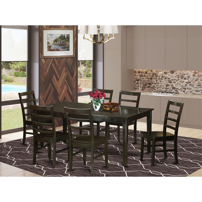 Pemberly Row 7-Piece Wooden Dining Set with Butterfly Leaf in Cappuccino