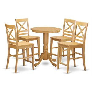 Pemberly Row 5-Piece Wood Dining Set with Bar Stools in Oak Finish